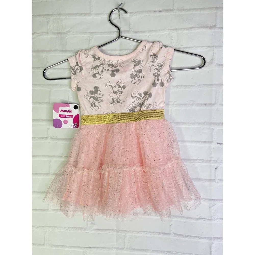 Disney Minnie Mouse Pink with Gold Trim Tutu Dress Girls Size 12 Months